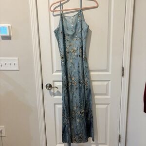 Blue Floral Maxi Dress Large Feminine Romantic Date Night